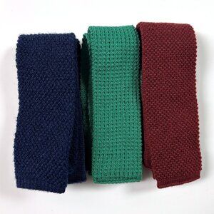 3 Vintage Knit Ties Windsor Shirt Company Wool Cotton Green Blue Maroon
